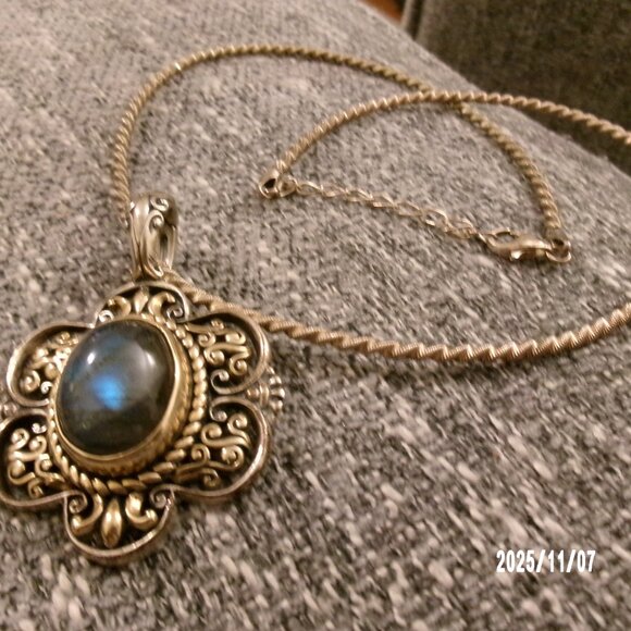 Carolyn Pollack Relios 925 Sterling & Brass 2" Labradorite Pendant 28g & Chain - Picture 11 of 12